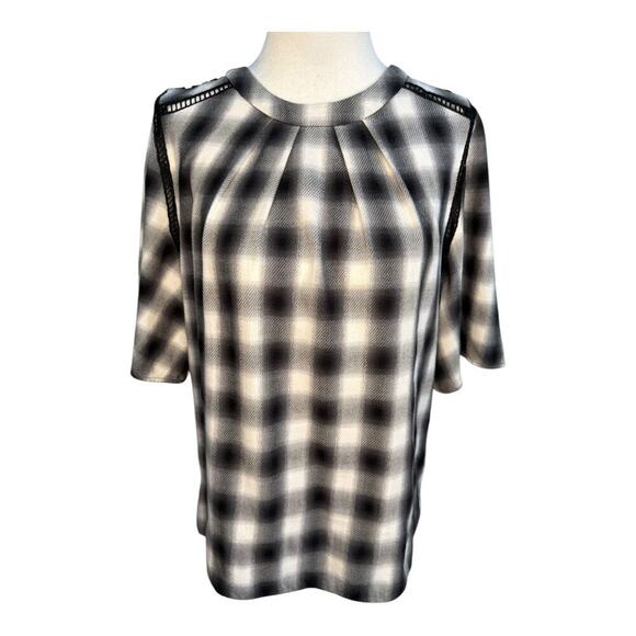 Nordstrom Signature Women's Plaid Blouse Black & White Size Small Lace‎ Back - Picture 1 of 7